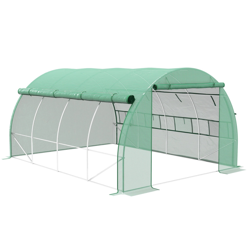 Serra da giardino in PE con struttura in acciaio zincato, 3,97 x 3 x 2 m, verde