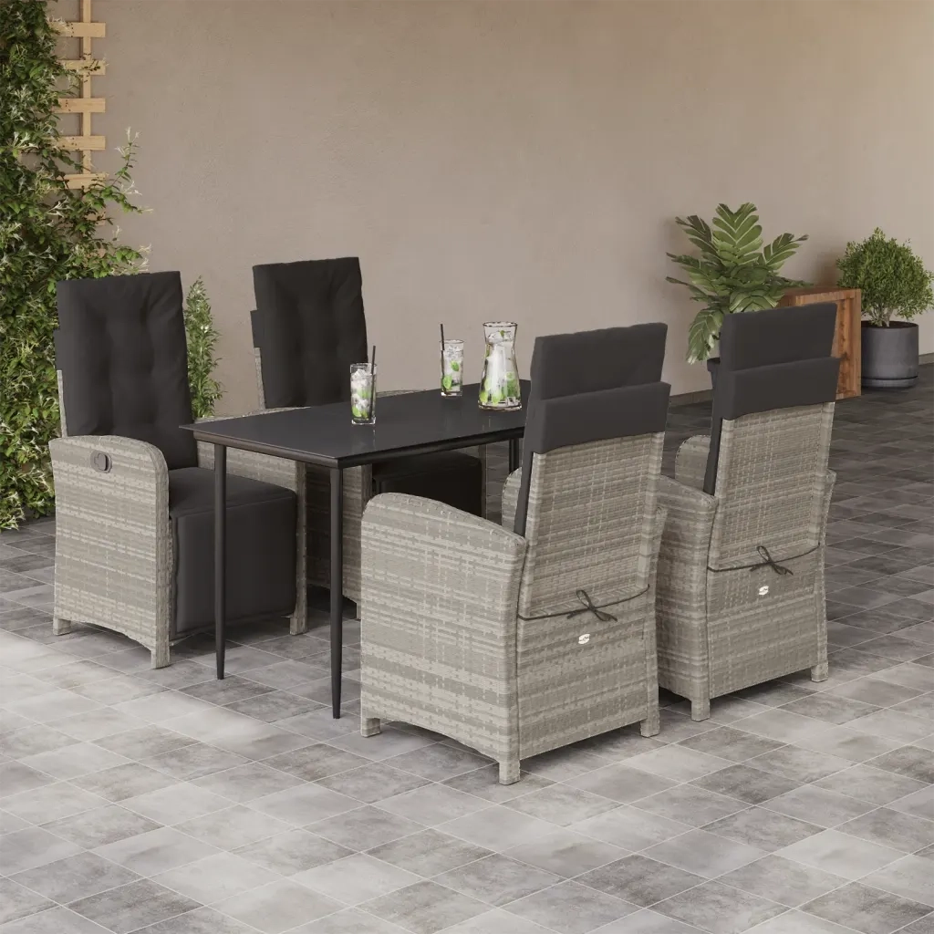 Set Pranzo da Giardino 5pz con Cuscini Grigio Chiaro Polyrattancod mxl 116125