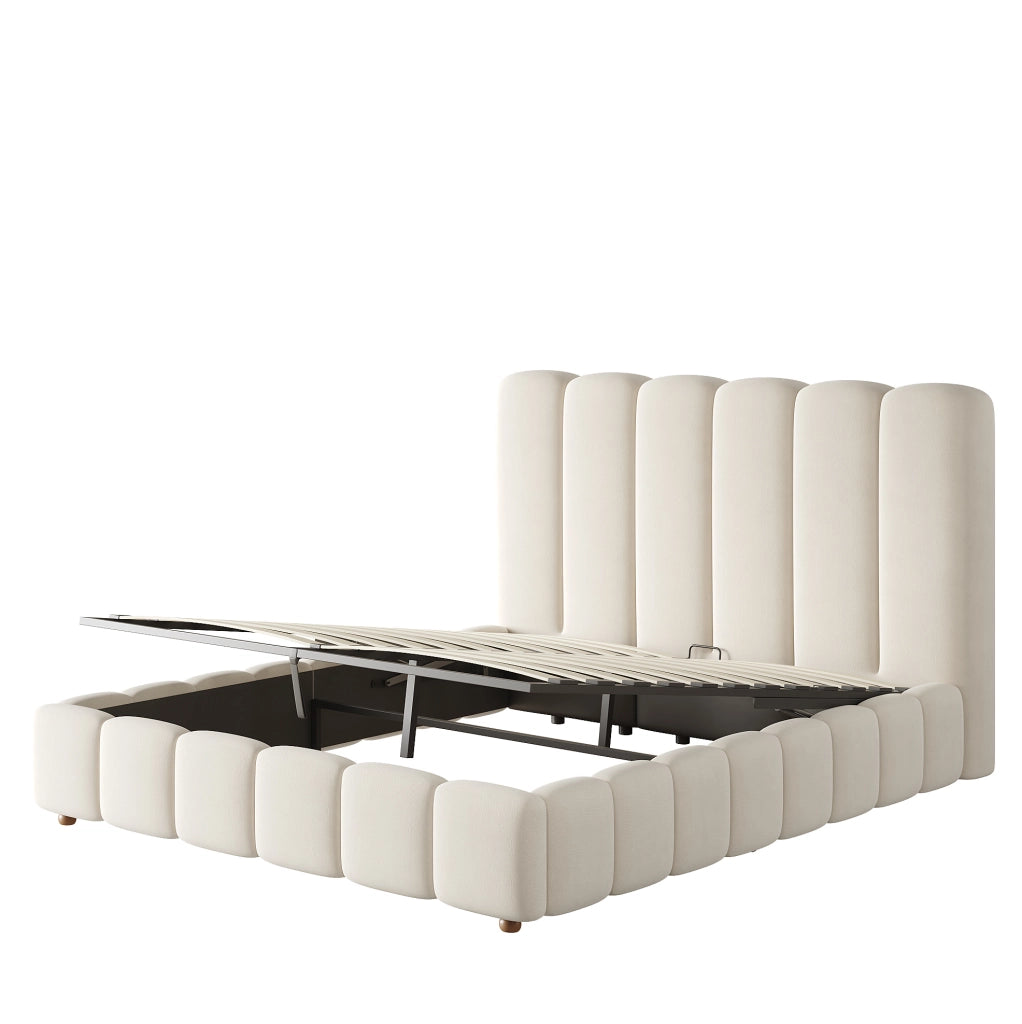 Letto matrimoniale contenitore 140x190 cm con sollevamento idraulico; velluto beige