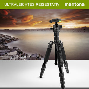 Mantona Cavalletto fotografico da viaggio, 131,5 cm nero, alluminio, max 5 kg, con testa a sfera e Arca-Swiss, Treppiedi Stativo fotografia