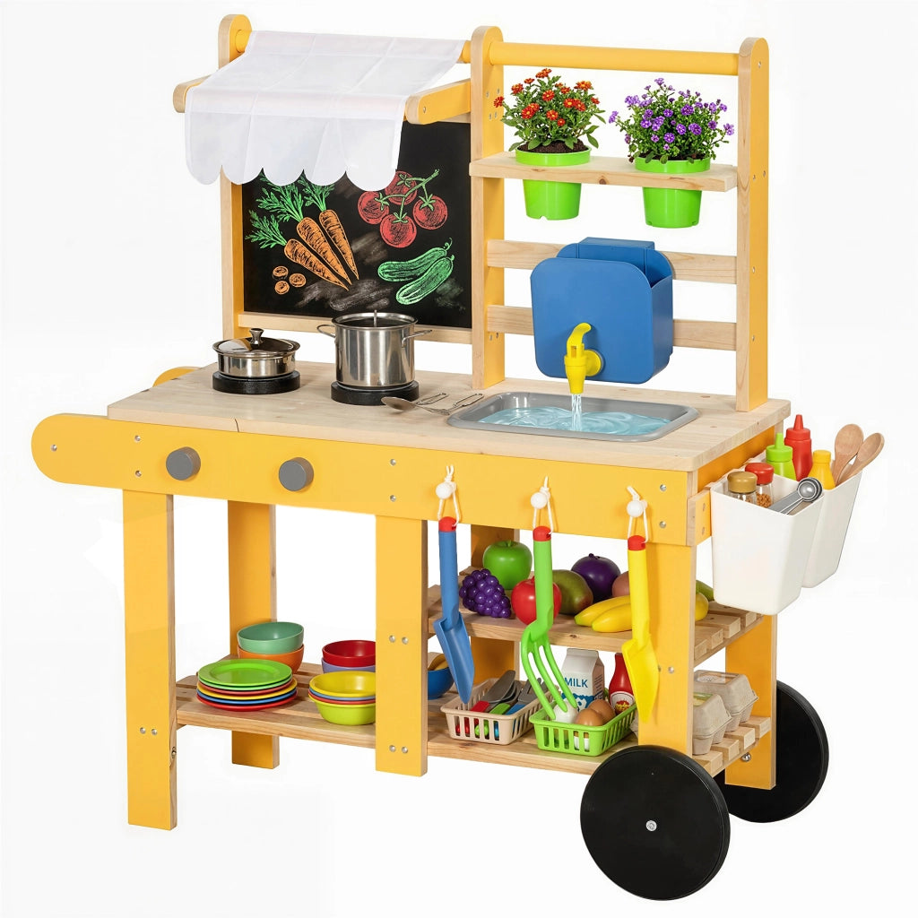 Cucina bambini in legno con ruote ¨C zephmum ¨C giallo