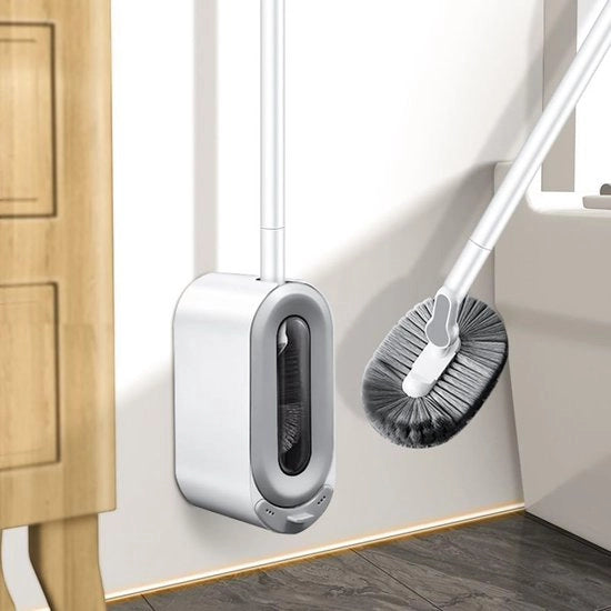 Set di spazzole per wc con chiusura automatica, spazzola per wc ad incasso, appoggio per carta igienica e spazzola per wc con setole in nylon di lunghezza extra