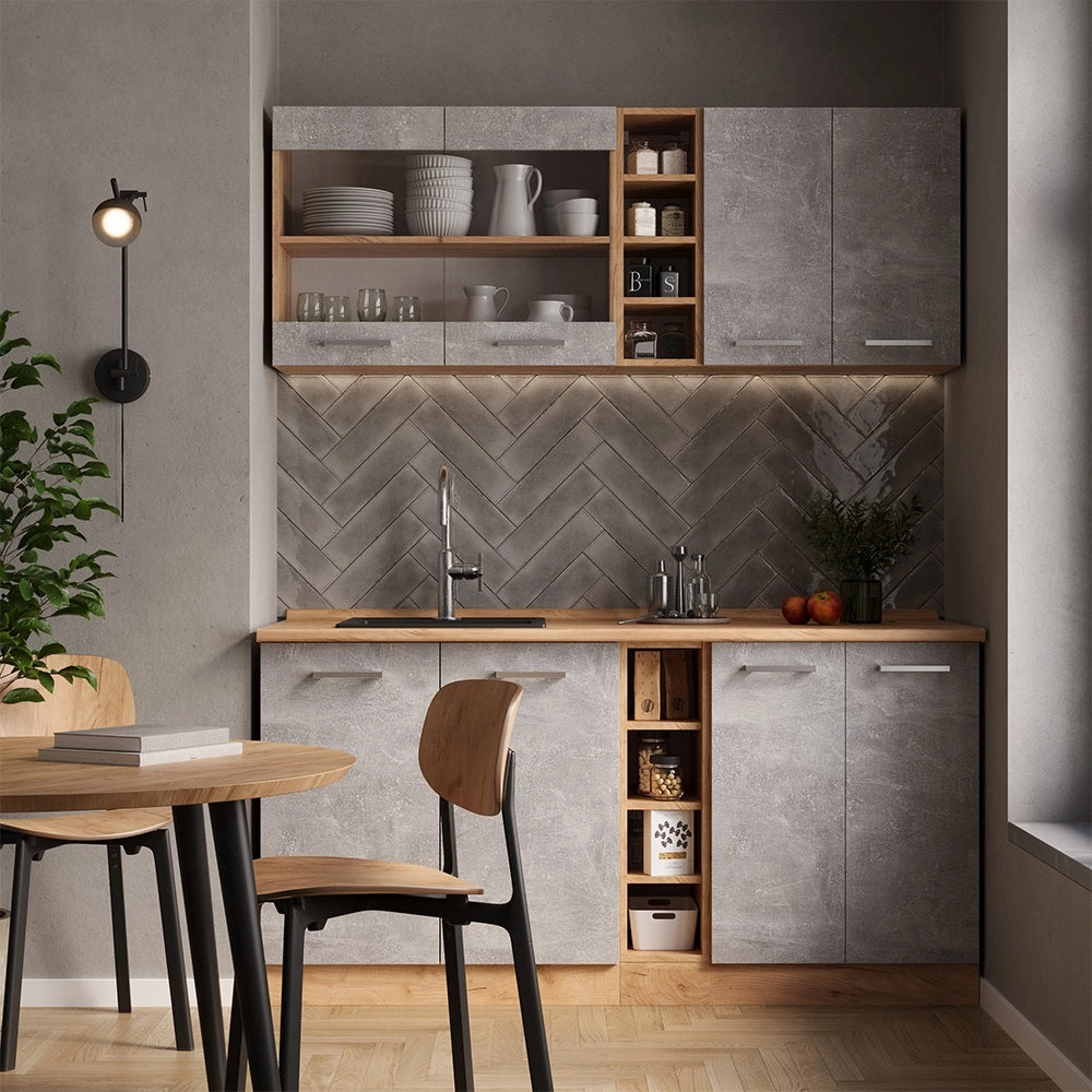 Vicco Cucina completa Calcestruzzo/quercia dorata 160 cm , PL Rovere