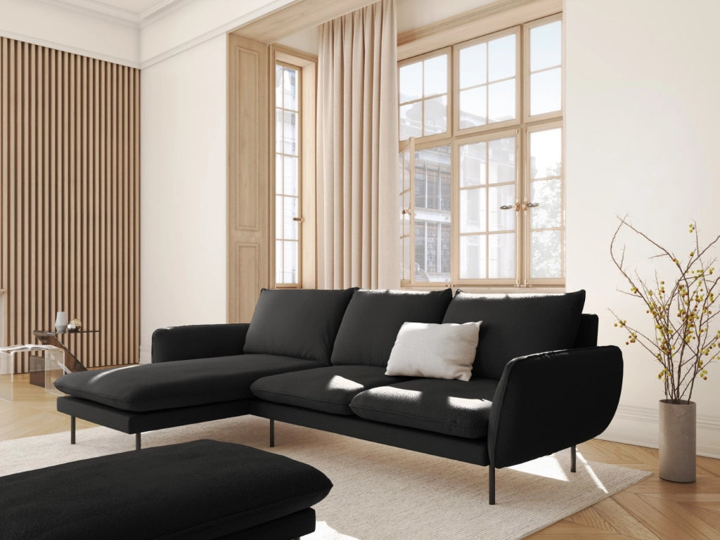 Cosmopolitan Design - Divano angolare sinistro "Vienna" 5 posti in bouclé nero 