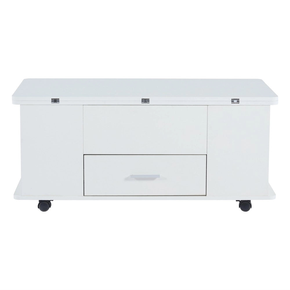 Tavolino da caff¨¨ 4 in 1 trasformabile ¨C Minimal ¨C bianco, con cassetti e 4 sgabelli