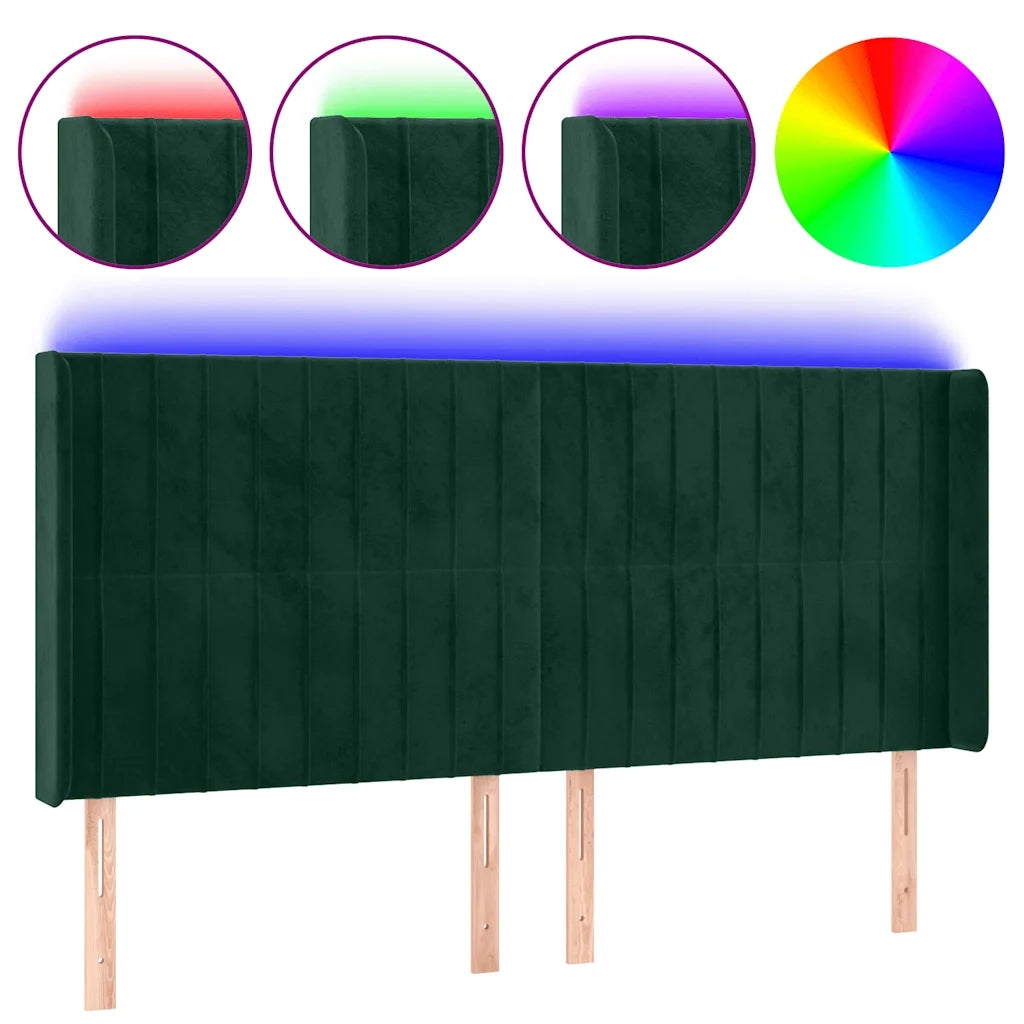 Testiera a LED Verde Scuro 163x16x118/128 cm in Vellutocod mxl 121802