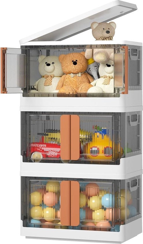 Cassa di archiviazione con coperchio, 32L, cassetti di archiviazione, cassetti di archiviazione, scatola di plastica, scatola di plastica, cassetti di archiviazione a chiodo, cassetti di archiviazione con ruote, trasparente, grande, 3 pezzi