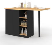 Isola centrale CESAR 140 cm in legno nero con piano di lavoro effetto faggio