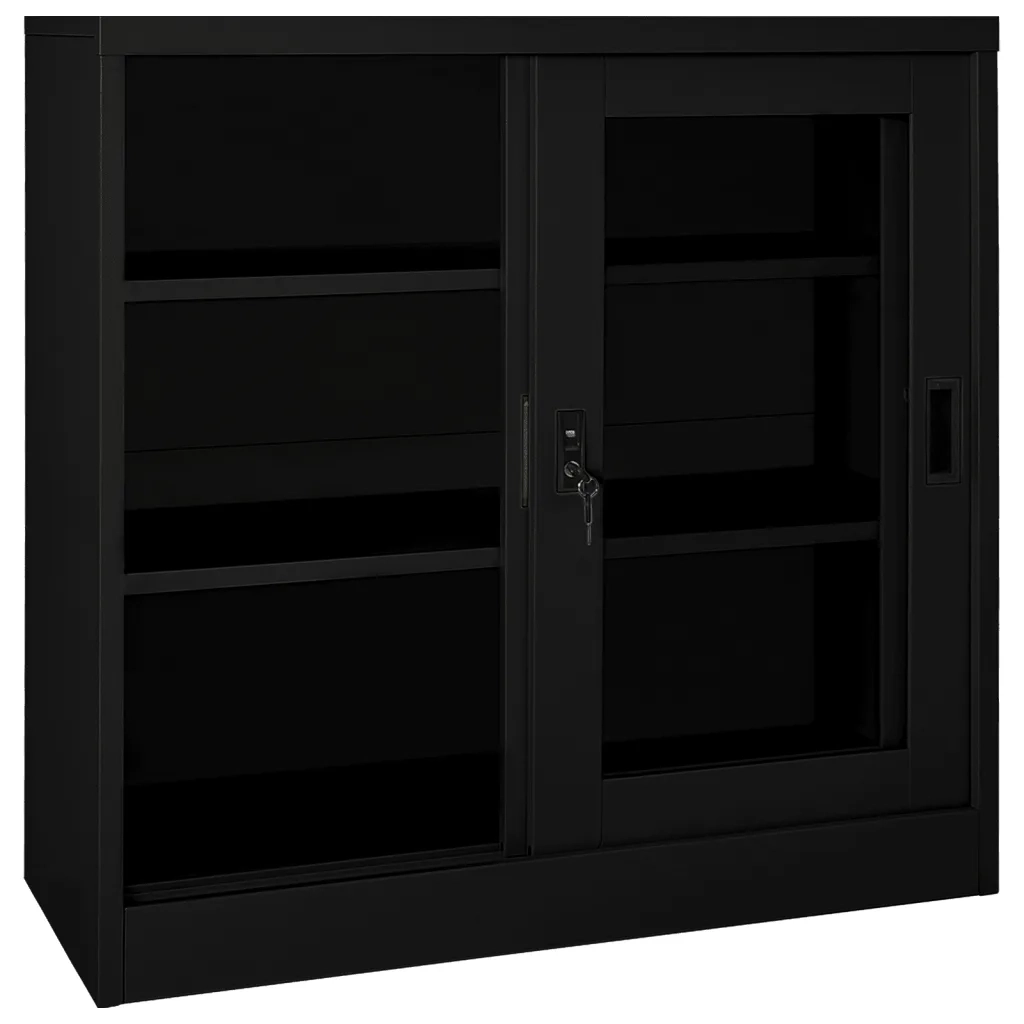 Armadio con Ante Scorrevoli Nero 90x40x90 cm in Acciaio 335956