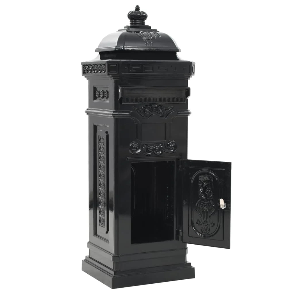 Cassetta postale vintage in alluminio antiruggine nera con pilastro 02_0041554