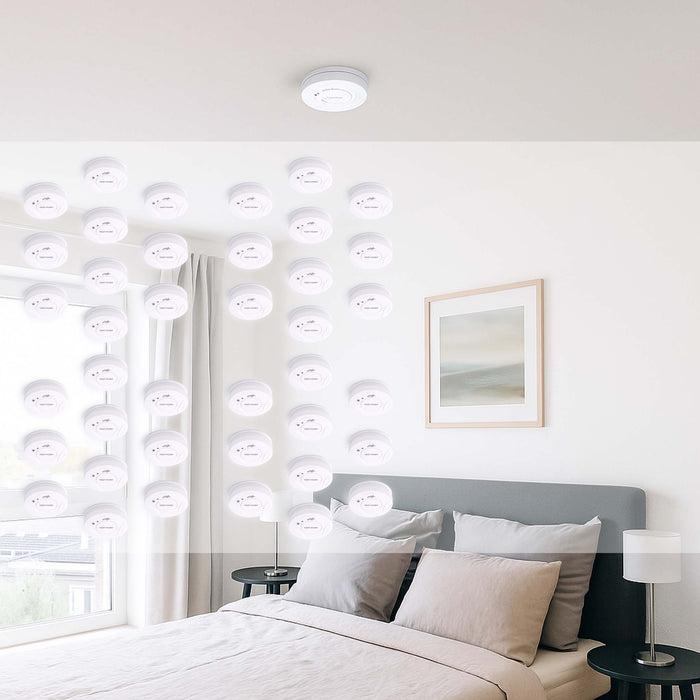 Set 40x Rilevatore di fumo con batteria fissa da 3 V, 10 anni senza manutenzione, allarme antincendio con funzione HUSH, sensore antifumo fotoelettrico affidabile con potenza sonora di 85 dB