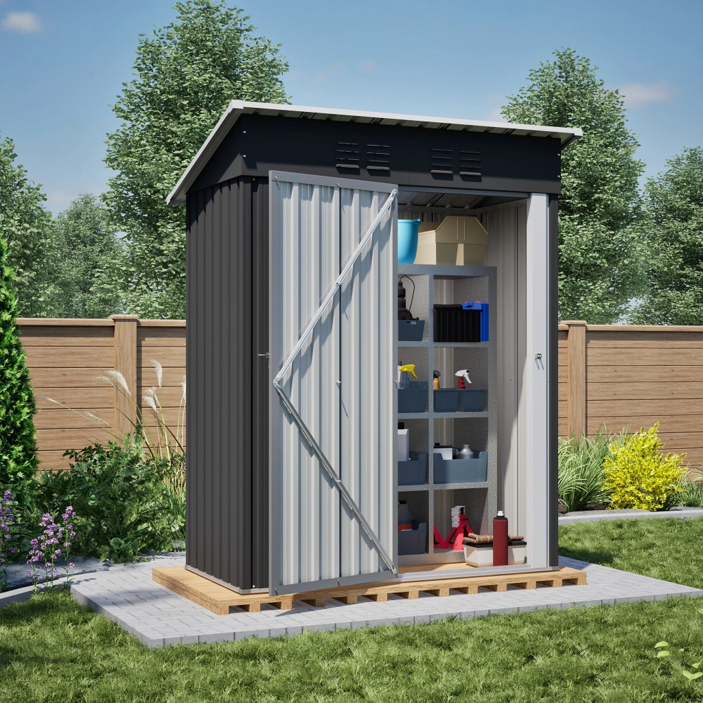 Casetta da Giardino 152x84x182 cm in Metallo Nero - 1.27 m²- Resistente alle intemperie