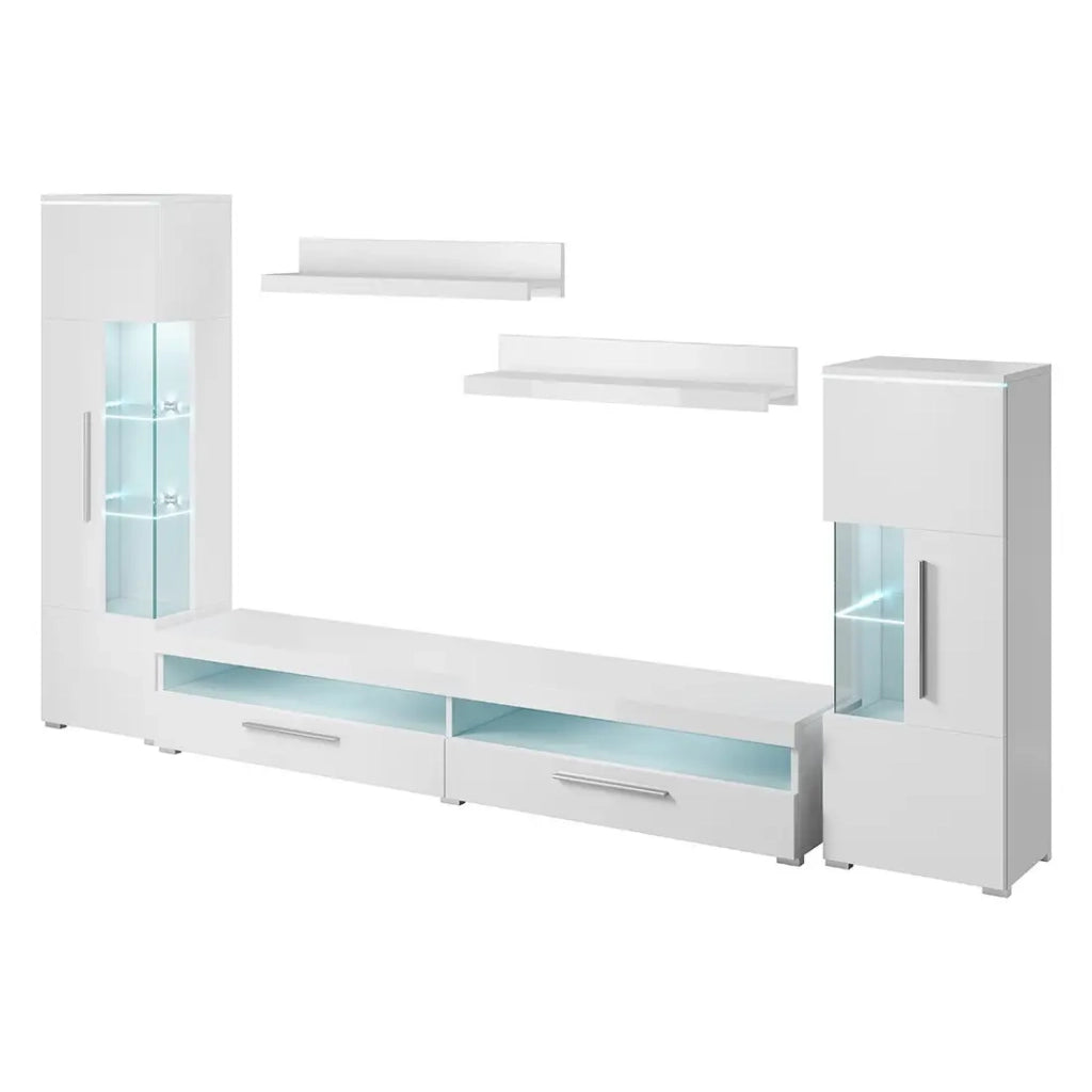 Composizione di 5 mobili design per soggiorno in bianco lucido collezione BOMBAY