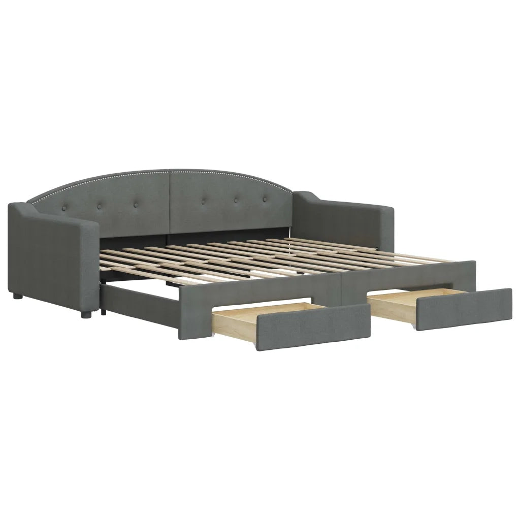 Divano Letto Estraibile Cassetti Grigio Scuro 90x200cm Tessuto