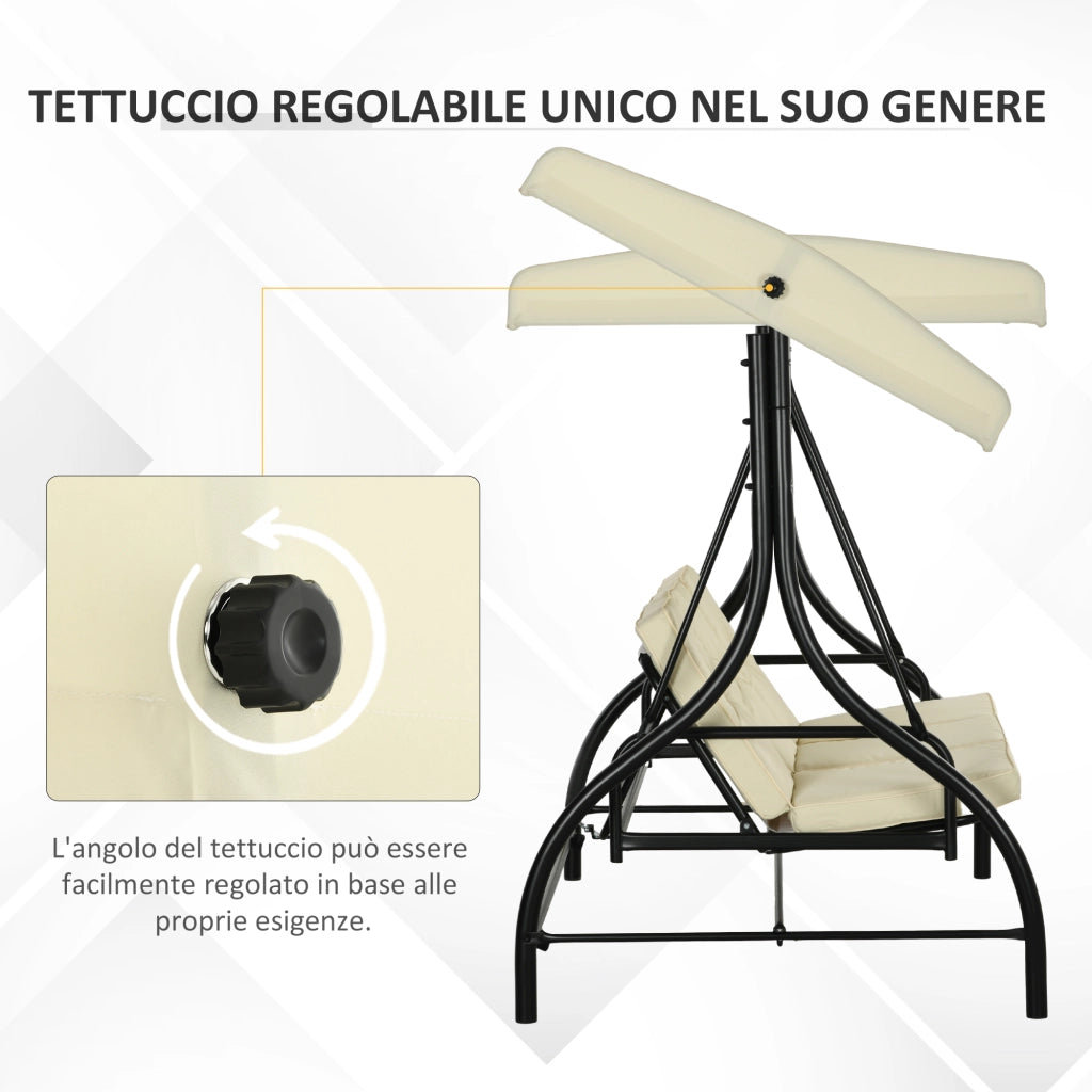 Dondolo da Giardino con Tettuccio ¨C zephmum ¨C Beige e Nero, Metallo e Tessuto