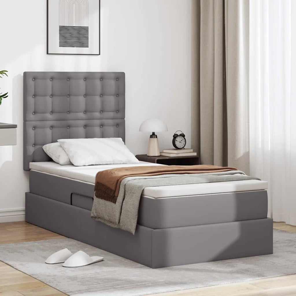 Letto con contenitore e LED Grigio 100 x 200 cm Pelle Sintetica