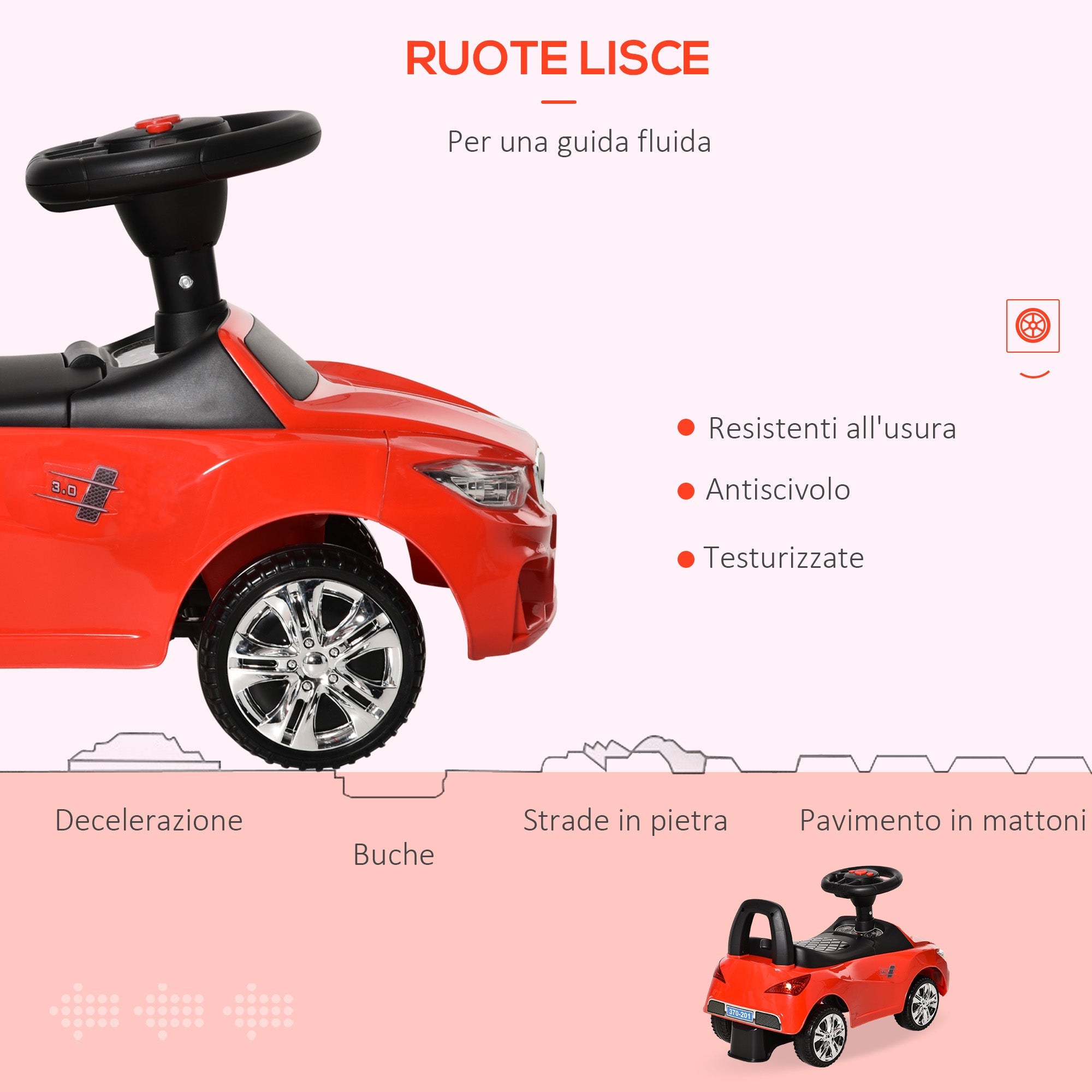 Auto Macchina Cavalcabile per Bambini Clacson e Musica Rossa