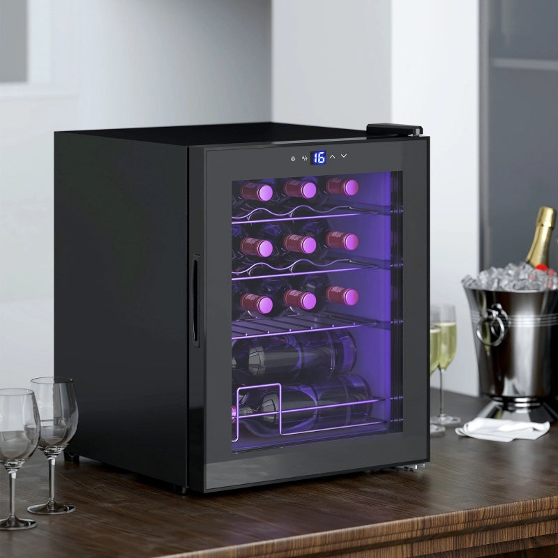 Cantinetta vino da 16 bottiglie con controllo temperatura 5-18 °C, porta in vetro, LED, nero, 54 × 55 × 62 cm
