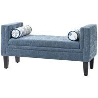 Panca Fondoletto con Braccioli Trapuntati e 2 Cuscini, in Ciniglia e Legno, 115.5x45x56 cm, Grigio e Nero