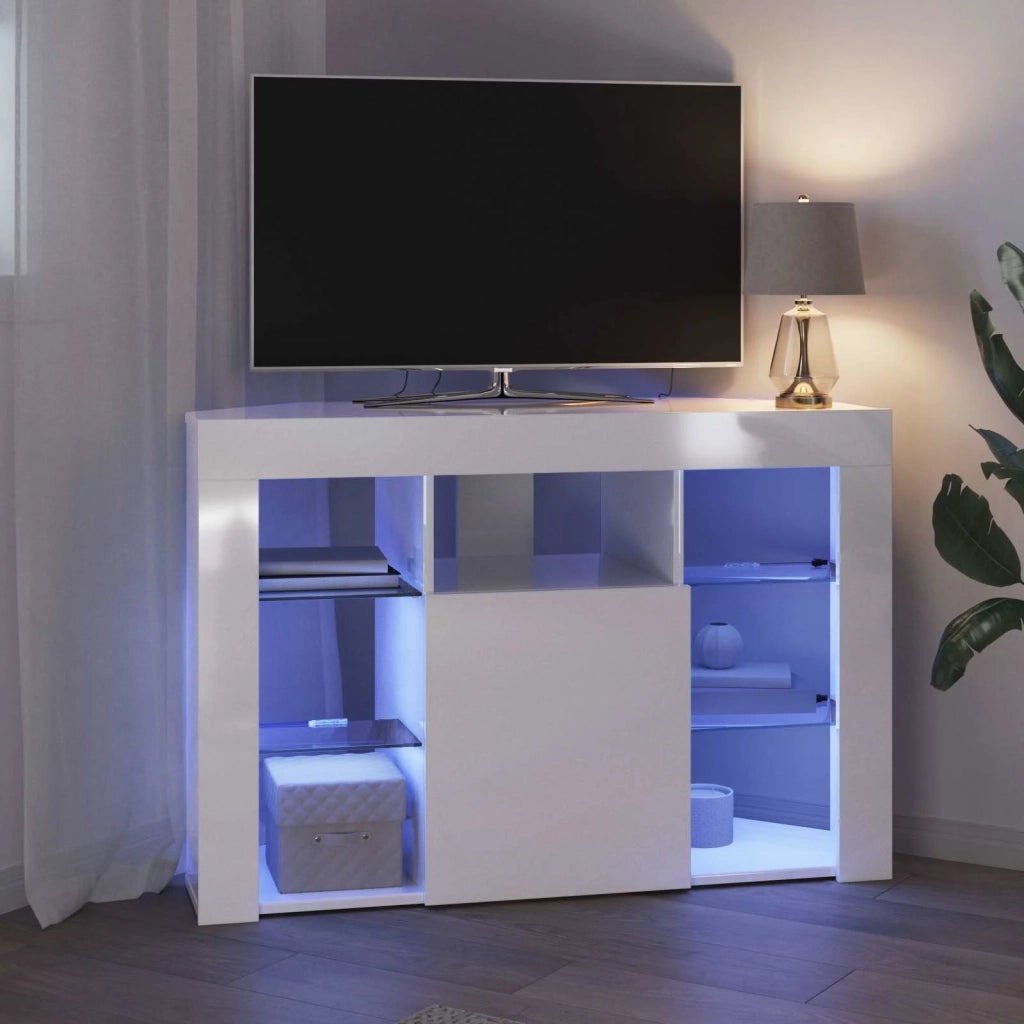 Mobile TV LED Angolare Bianco ad Alto Lucido 100x40x68cm 889789