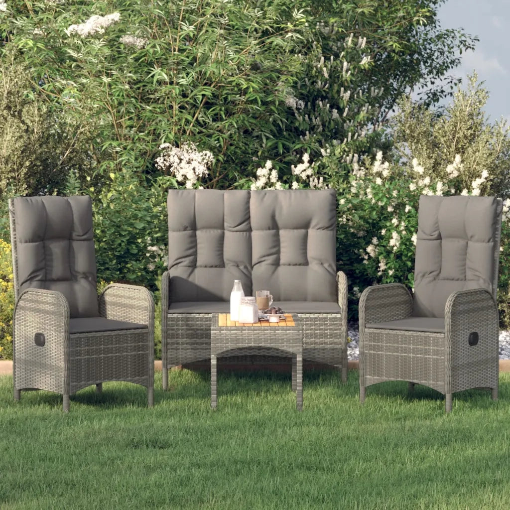 Set da Pranzo da Giardino 4 pz con Cuscini in Polyrattan Grigiocod mxl 76462