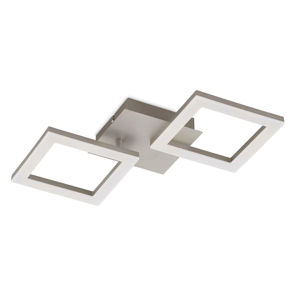 Plafoniera a Led con 2 Quadrati Moderni Nickel Huerta Eglo