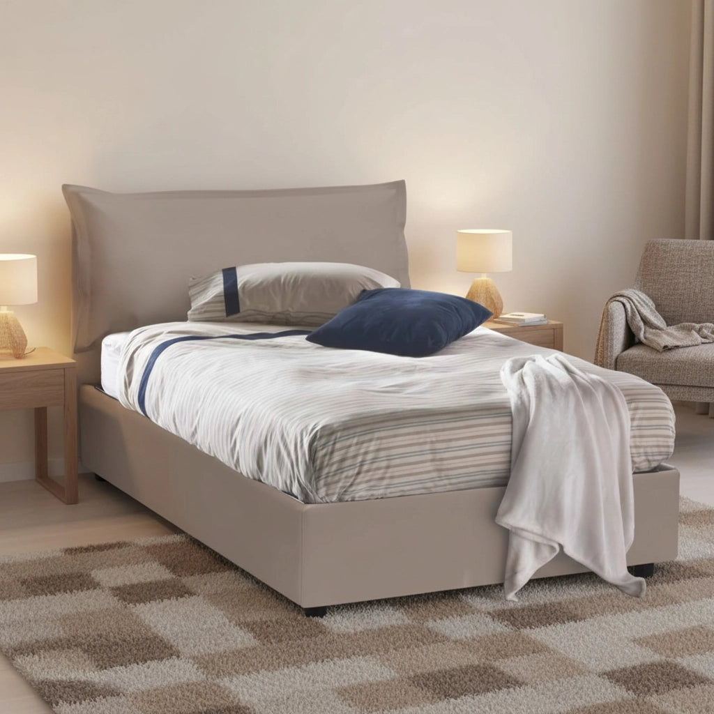 Cistus, Letto Piazza e Mezza Materasso Incluso Made in Italy, Grigio Tortora