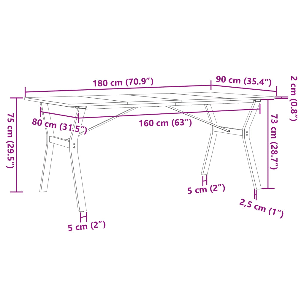 Tavolo da Pranzo Telaio a Y 180x90x75 cm Legno Pino e Acciaio 3282722