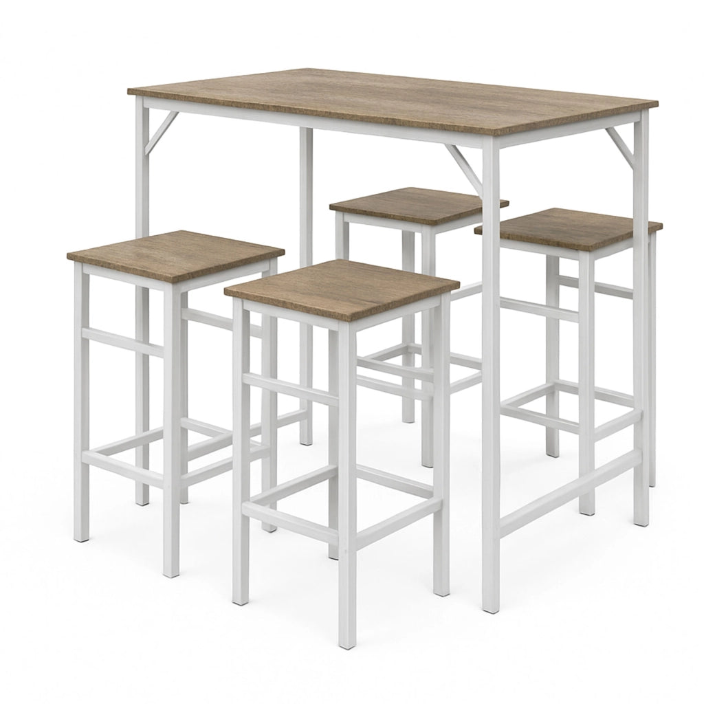 Sabi - Tavolo bar con 4 sgabelli quadrati in stile industrial oak, set angolo breakfast