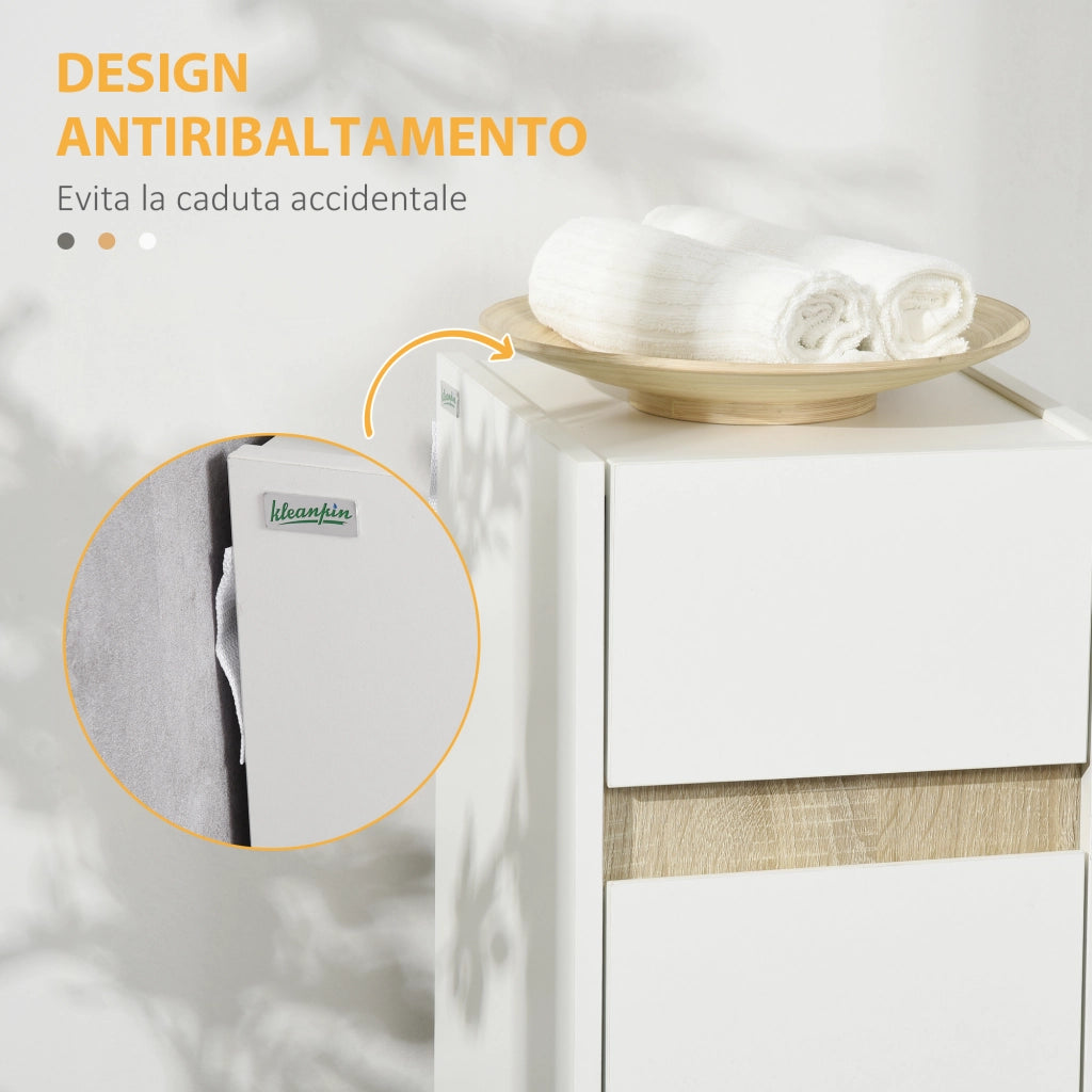 EasyComfort Mobiletto Bagno con Cassetto e Armadietto con Mensola Regolabile in Legno 30x33x88cm, Bianco