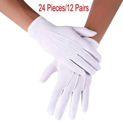 12 paia di guanti bianchi per adulti, di cotone puro, guanti da lavoro e da gioco con perle di materiale elastico, guanti da auto sottili