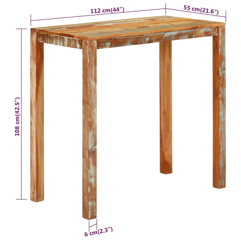 Tavolo da Bar 112x55x108 cm in Legno Massello di Recupero 350318