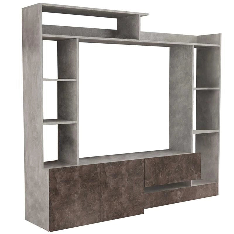 PARETE SOGGIORNO ENTRY GRIGIO EFFETTO CEMENTO E GRIGIO SCURO 180 X 28/40 X H165
