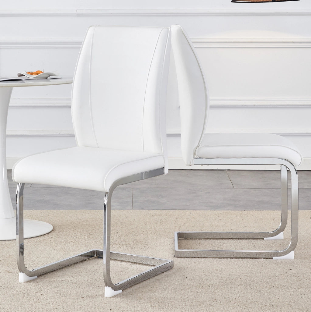 Sedia da pranzo in PU bianco con struttura in metallo argento