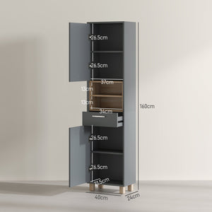 Mobile a Colonna da Bagno con Cassetto e Armadietti 40x24x160 cm in Legno Grigio