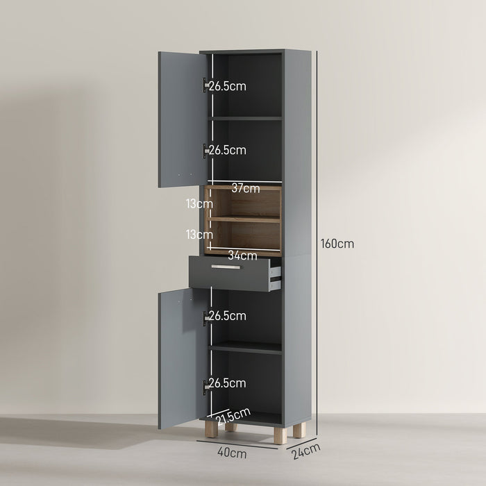 Mobile a Colonna da Bagno con Cassetto e Armadietti 40x24x160 cm in Legno Grigio