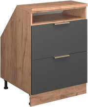 Mobile sottotetto Rion, Antracite-oro, 60 x 81.6 cm con 2 cassetti, carcassa 60 cm profondità, adatto per il salvaspazio sotto tetti spioventi
