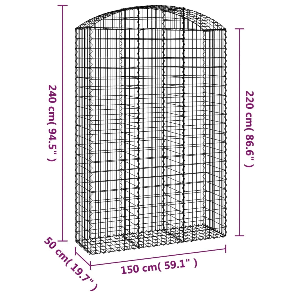 Cesto gabbione recinzione a gabbia muro di contenimento ad arco 150 x 50 x 220/240 cm ferro zincato argento 02_0039986