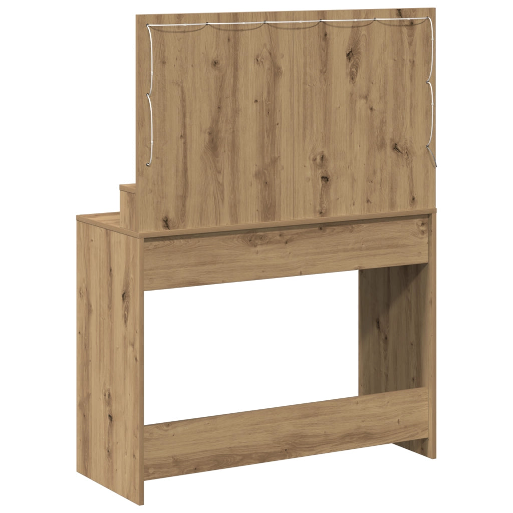 Tavolo per trucco con luci LED in rovere artigianale, 100x41x135 cm
