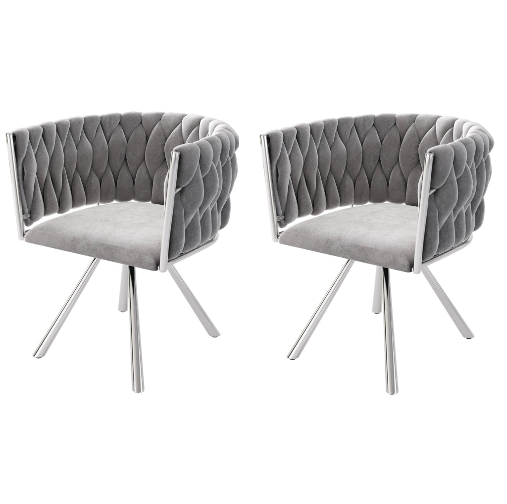 Set 2 sedie da pranzo girevoli in velluto grigio/argento
