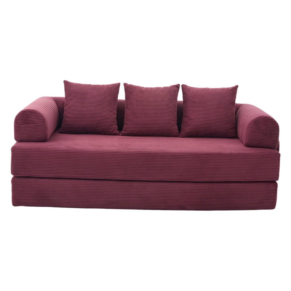 Divano modulare componibile con tasca laterale; 3 cuscini; 200x94x67 cm; rosso vino