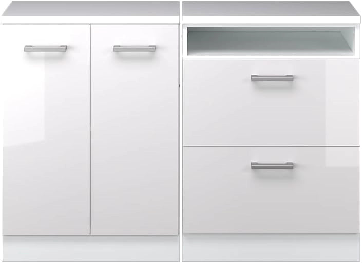 Set di mobili sottotetto Rion, Bianco lucido, 120 cm Set di 2 carcasse armadio profondità 60 cm, adatto per il salvaspazio sotto tetti spioventi