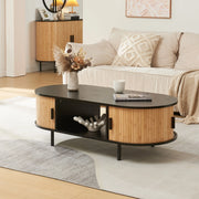 Tavolino Tvedestrand da Salotto con 2 Ante Scorrevoli in Bambù 120 x 55 x 40 cm - Nero / Naturale [en.casa]