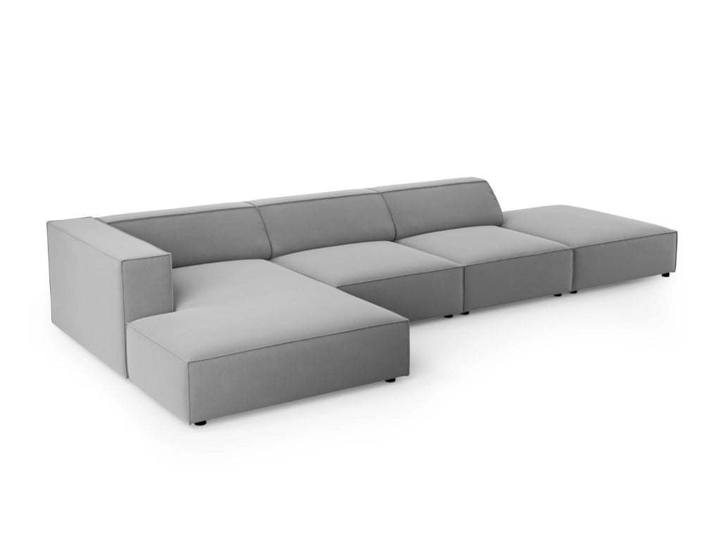 Cosmopolitan Design - Divano angolare sinistro "Arendal" 5 posti in velluto grigio chiaro 