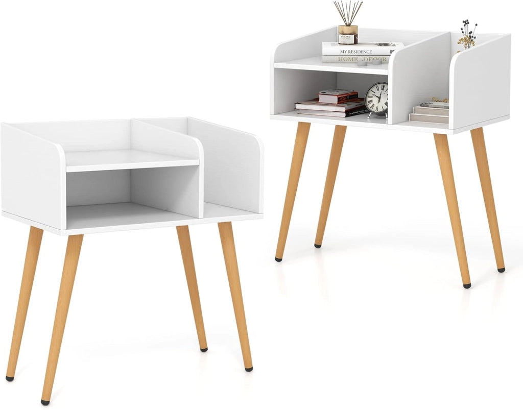 Set di 1/2 comodini per camera da letto, tavolino ausiliario con ripiani aperti, comodino con gambe in metallo, tavolo stretto per soggiorno, 50 x 32 x 58 cm (industriale x 2)