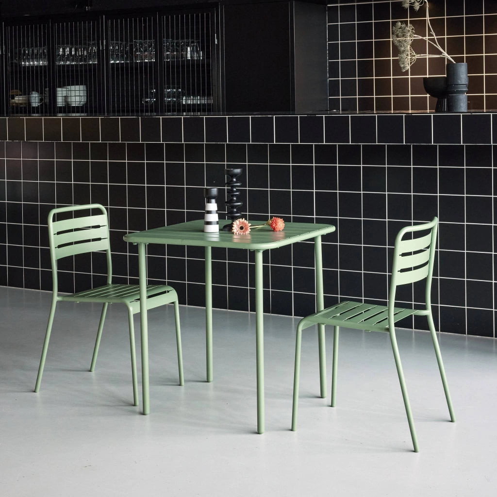 Set tavolo da giardino in acciaio con 2 sedie, 70cm, verde