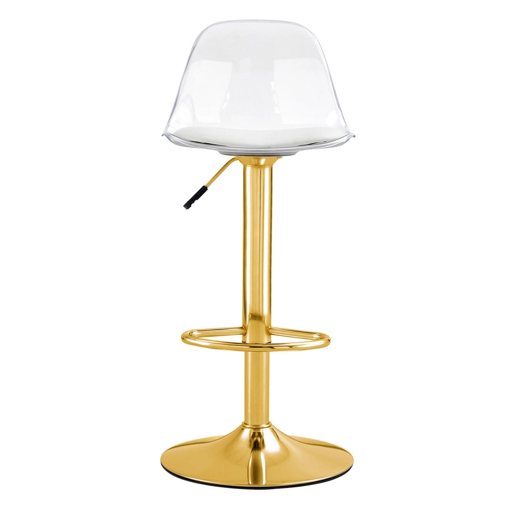 Set di 2 sgabelli da bar regolabili 82-104 cm girevoli 360°; metallo dorato e plastica trasparente