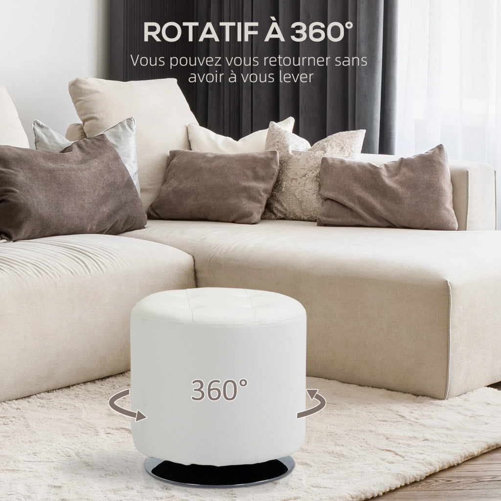 Poggiapiedi rotondo imbottito con base in acciaio ¨C zephmum ¨C ? 45,5x44,5 cm, bianco