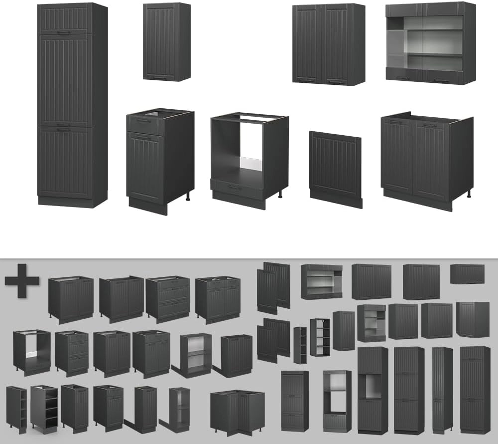 Cucina componibile Fame-Line, Grigio scuro, 300 cm senza piano di lavoro