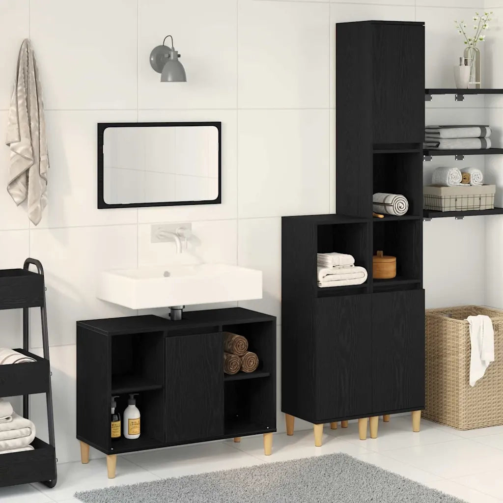 Set di mobili per il bagno 3 pcs Nero Legno multistrato 3332584